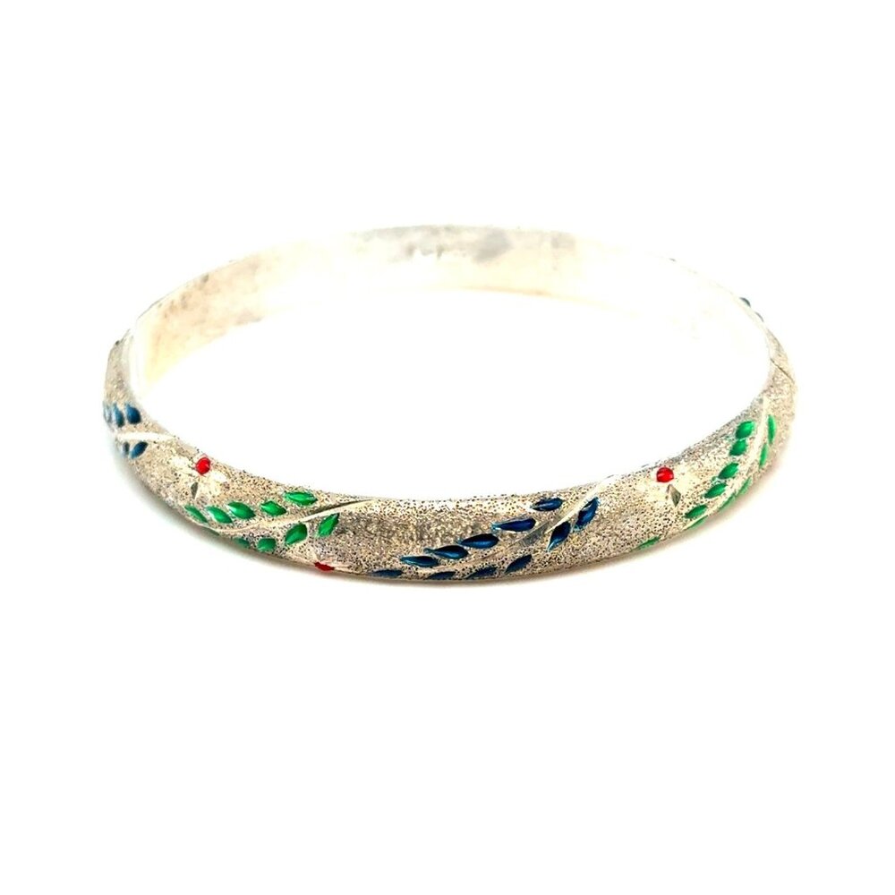 Multicolor Leaf & Flower Design Silver Bangle‎ - Picture 4 of 9